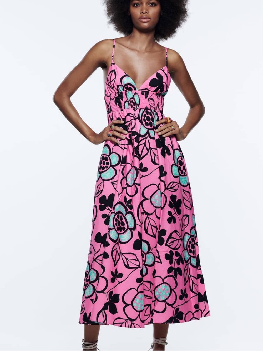 Zara Pink Floral Maxi Dress with Floral